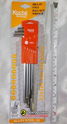 ของแท้!! ประแจแอล KOCHE เหล็กเกรด S2  รุ่นยาว หัวบอล  9 ตัว /ชุด แบบหุน นิ้ว และ แบบมิล /  TORX หัวท็อค แบบมีรู โคเช่